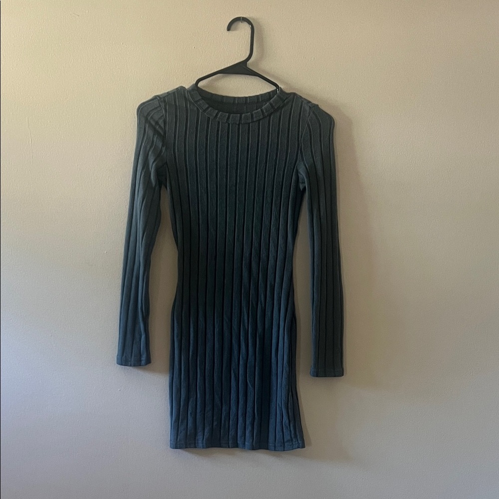 Grey Ribbed Felt Like Sweater Dress
